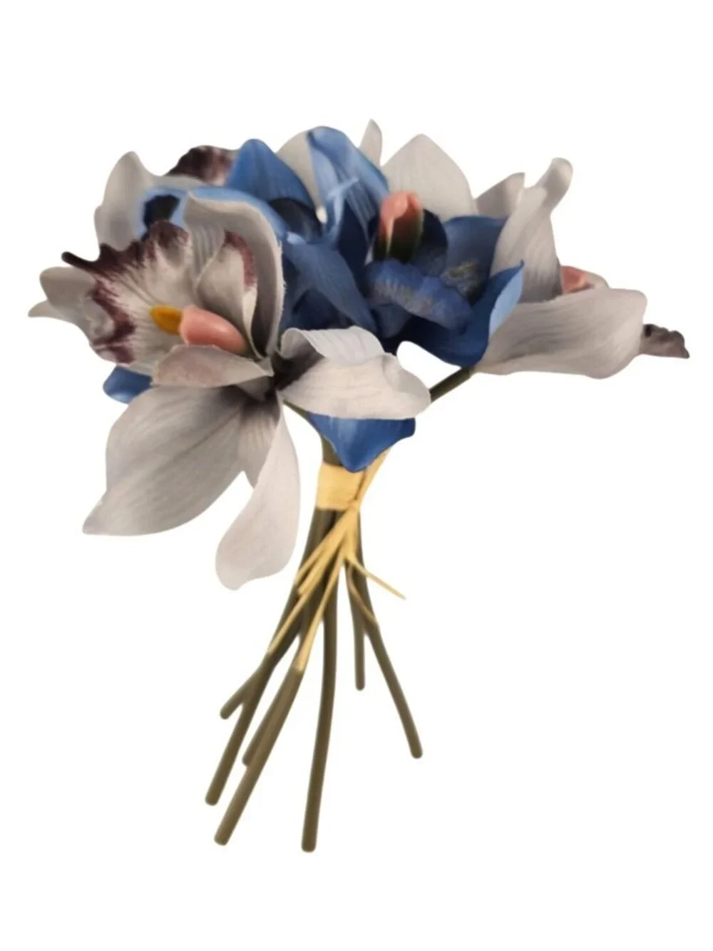Blue Gray Cymbidium Orchid Flowers 7 Stem Faux Floral Bundle 9 Inch